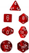 Chessex Translucent Polyhedral 7 Dice Set - Red with White Numbers